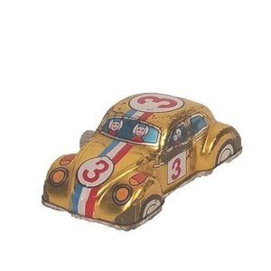 Volkswagon VW Beetle Tin Toy Kanto Wind Up Tested #3 Gold Vintage Made In Japan